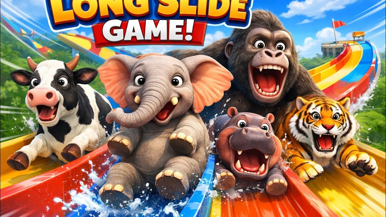 Long Slide Game With Cow Elephant Gorilla Hippopotamus Tiger 3d Animal Game Funny 3d Animals