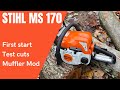 Stihl MS 170 first start and muffler mod. (Faster cutting in less than 10 minutes)