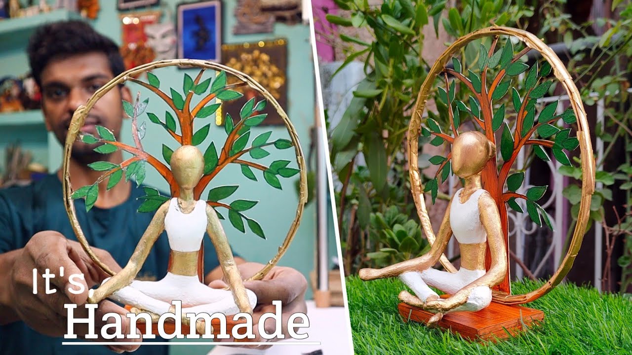 How to Make DIY Yoga Pose Girl Statue: Upcycle Newspaper for Yoga Day | Art and craft - YouTube