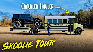 EPIC BUILD | COLLEGE STUDENT Converts School Bus Into Camper Toy Hauler for JEEP Adventures