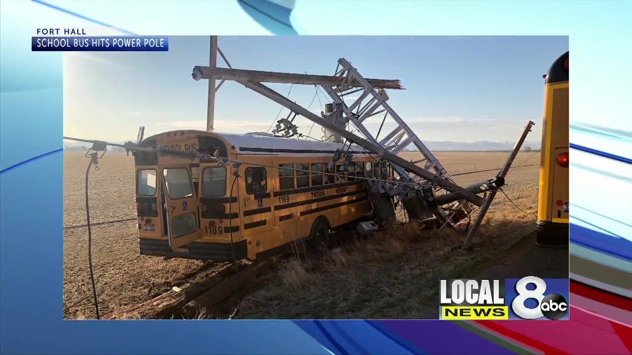 School bus hits power pole causing power outage - YouTube