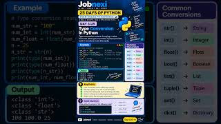 🐍 Day 3/25 – Type Conversion in Python | Learn Python 🚀 | Jobnexi