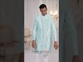 Art Silk Wedding Sherwani With Cutdana Work For Men In Firozi And White