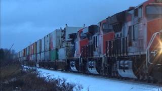 Elly Style Power on a Long Stack Train CN 120 rolling thru Memramcook, NB at Track Speed