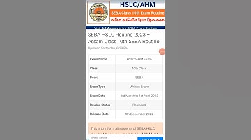 SEBA HSLC Routine 2023 – Assam Class 10th SEBA Routine