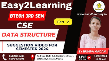 B.Tech 3rd Sem CSE| Data Structure Semester suggestion- 2024_Part-2 | By Easy2Learning /Rumpa Madam