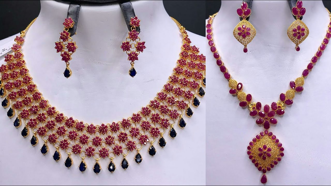 Latest Gemstone Ruby Necklace Designs Under 10 to 70 gram ...