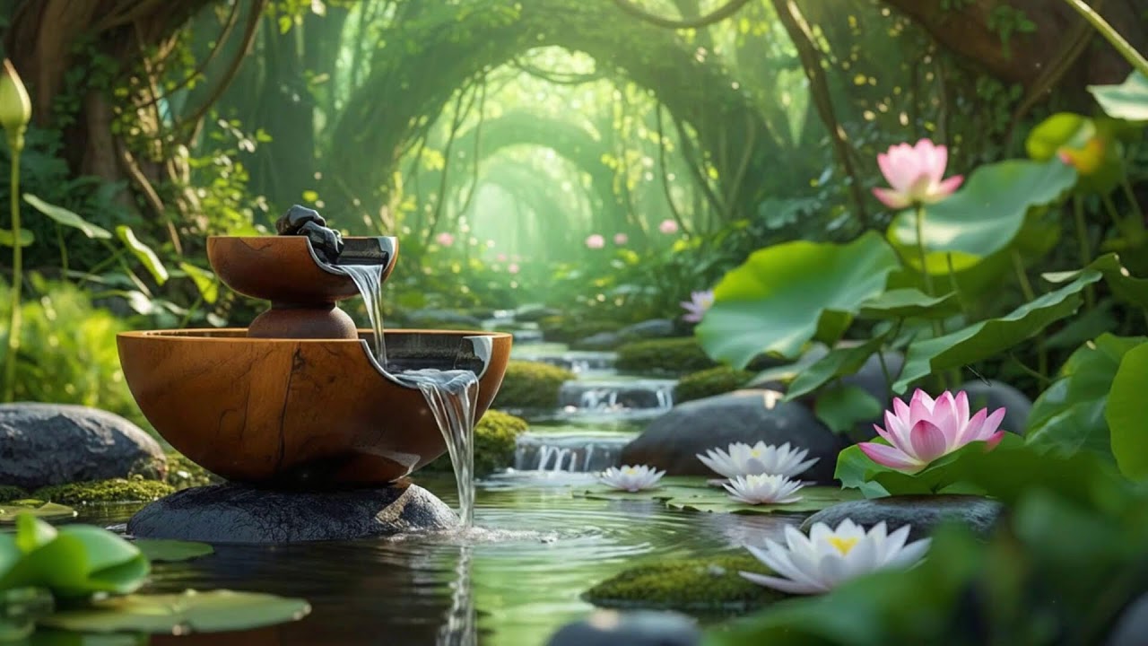Relaxing Sleep Music Healing Piano + Bamboo Water Sounds, Relieve Stress & Anxiety, Deep Sleep