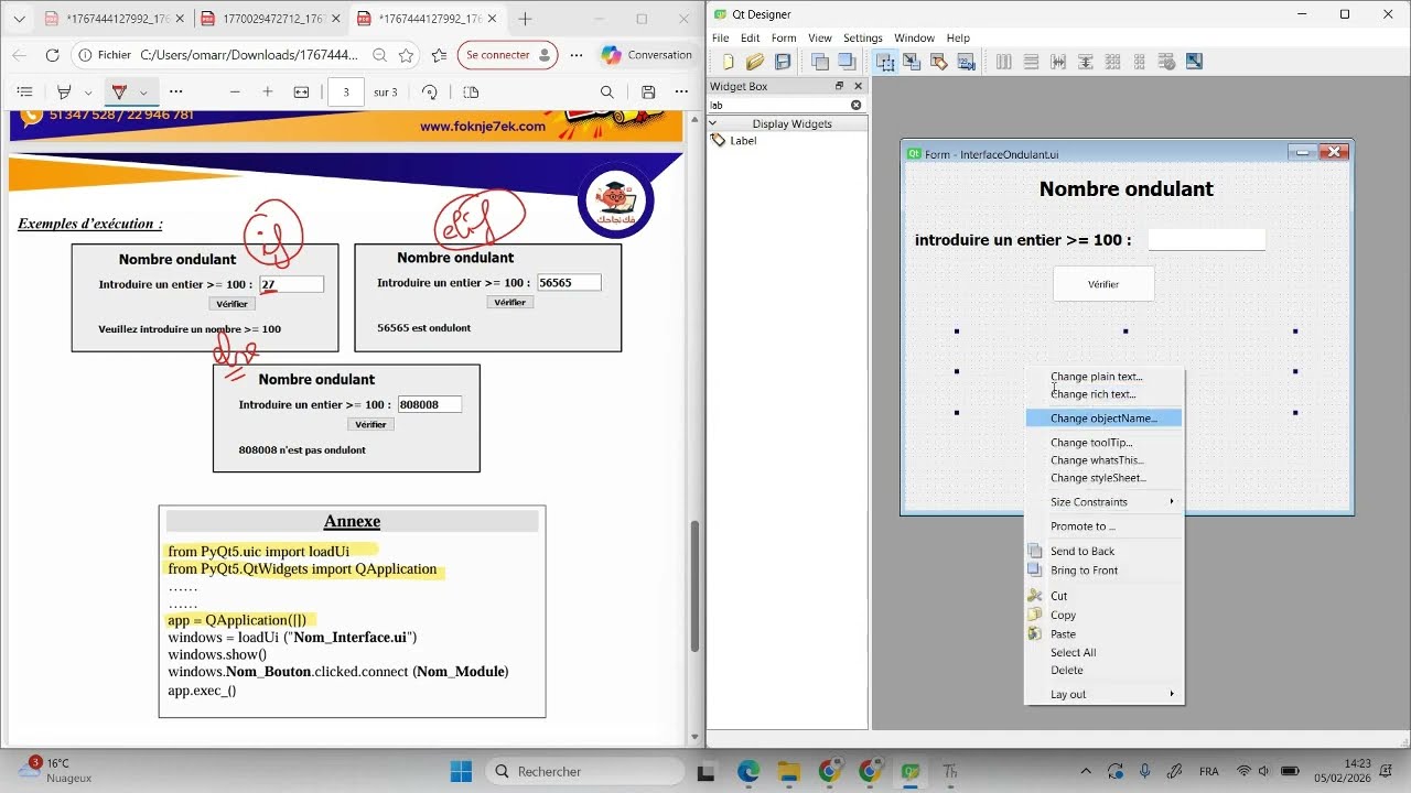 Séances Pratique Bac Science Qt Désigner session 2022 à 8h