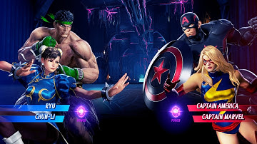 Ryu & Chun Li vs Cap & Captain Marvel (Very Hard) - Marvel vs Capcom | 4K UHD Gameplay