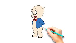 How to Draw Porky Pig | Porky Pig | Drawing & Color Easy Step by Step for kids