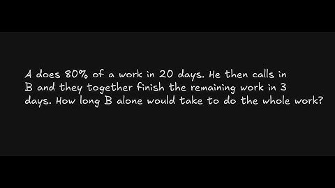 A does 80% of a work in 20 days. He then calls in B and they together finish the remaining work in