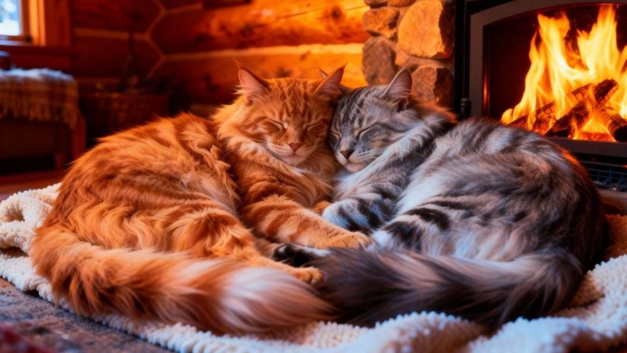 Winter Wonderland Inside: Fireplace, Cat Purring & Soft Snow