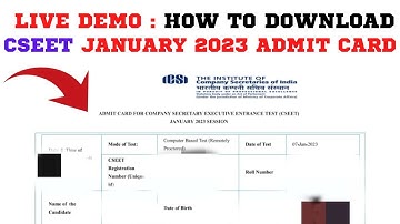 Live Demo :- How To Download CSEET January 2023 Admit Card | Step By step Full Process | ICSI Exam