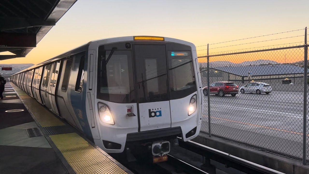 Bart 6-Car Blue Line Daly City Train Ride From Dublin Pleasanton to San Leandro Station
