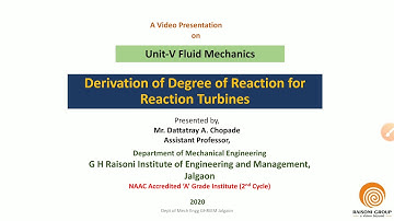 Derivation for Degree of Reaction for Reaction Turbine
