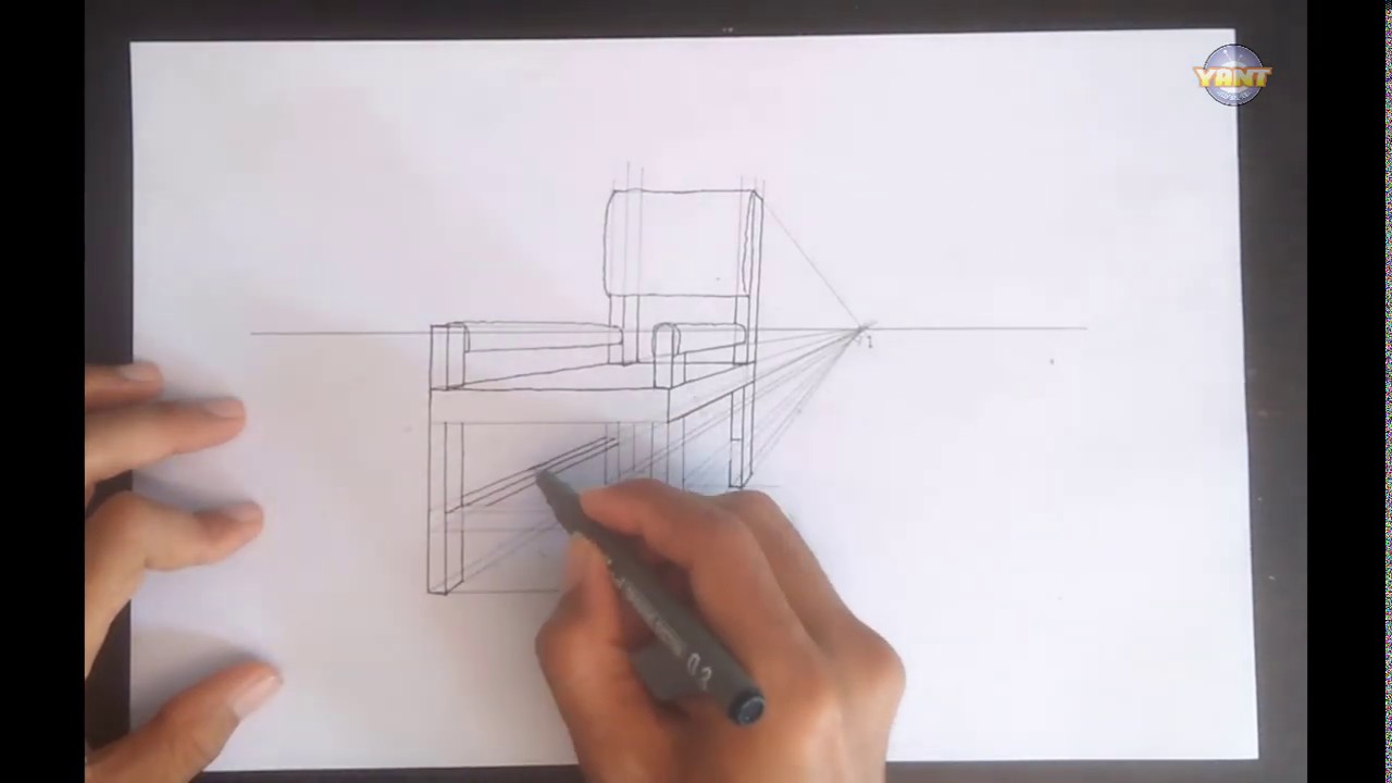  Cara  Menggambar  Perspektif kursi  dg 1TL di garis Horison 