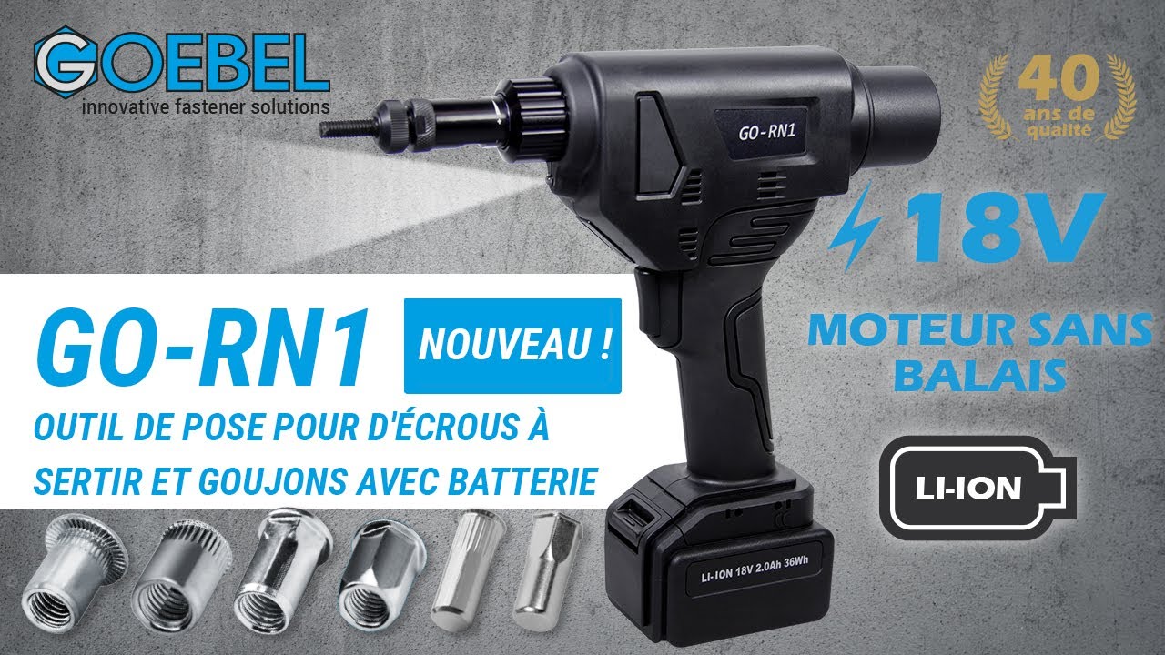 GO-RN1 - Outil de pose pour d'écrous à sertir et goujons avec batterie (moteur sans balais 18V)