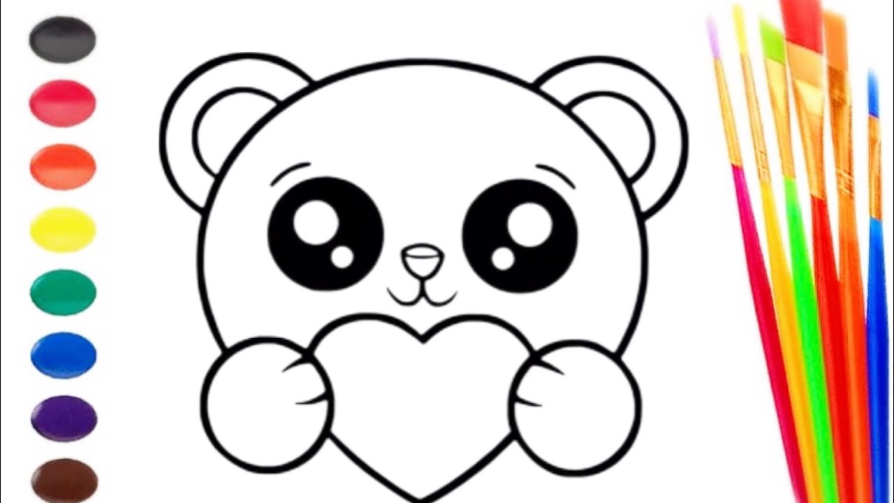 Panda Rasm How to draw cute panda holding a heart | Bolalar uchun rasm chizish ...