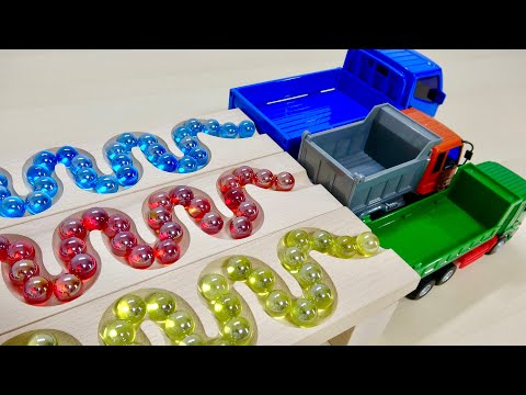 マーブルランレースASMR☆ HABA 3連 スロープ , ダンプトラック , ゴミ収集車 #72