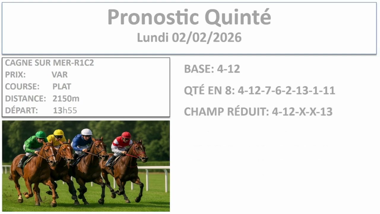 Pronostic Quinté du Lundi 02/02/2026|PLAT|PMU Turf | Base et Cheval Surprise