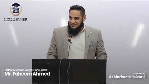 Sessions Judge Honorable Faheem Sheikh speaks at the batch inauguration ceremony at Markaz-e-Islami