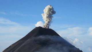 Fuego Volcano erupting loudly in the morning