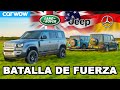 Mercedes G350 vs Land Rover Defender vs Jeep Wrangler - BATALLA DE FUERZA