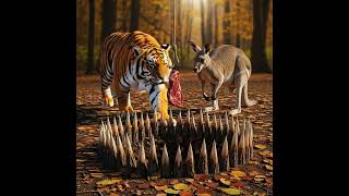 Will It Press the Trap?Tiger🐅 and kangaroo🦘 meet Meat piece🥩 in the forest and Spike Pit⚠️