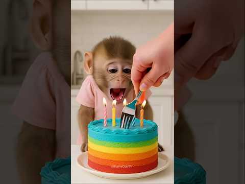 عيد ميلاد القرد قرد كيوت قرد مشاكس قرد صغير اجمل قرد قرد يأكل حلوه