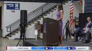 Gov. Noem addresses rising COVID-19 numbers after speaking at deployment ceremony