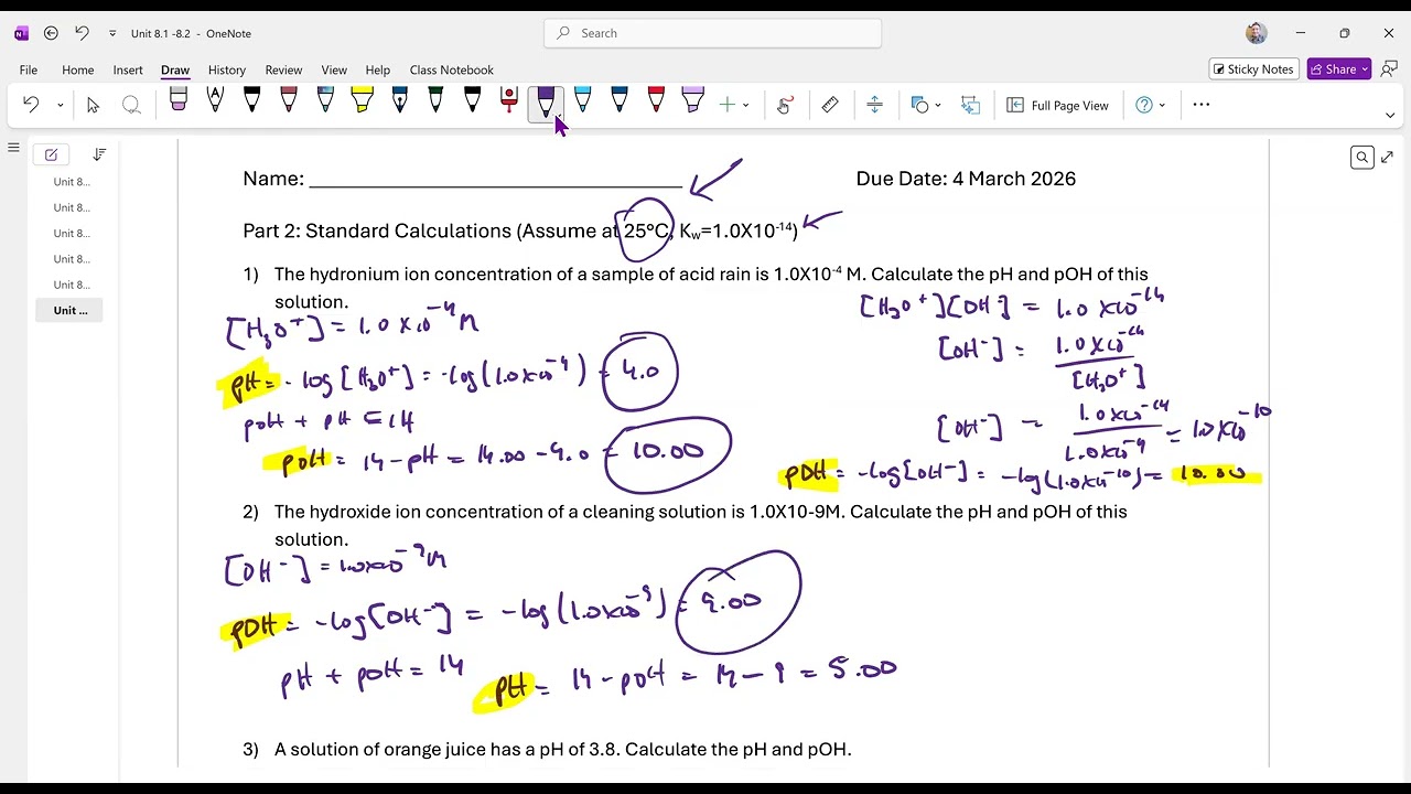 AP Chemistry Unit 8.1 Worksheet-Part 2 Standard Calculations at 25°C