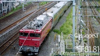 【黒磯訓練】試9581レ EF81 81＋E26系 カシオペア 東武100系 スペーシア キヤE195系緊急停止 2019.8.13