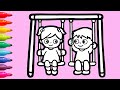 A boy and a girl on Swing | Drawing a Scene Tips For Children #11