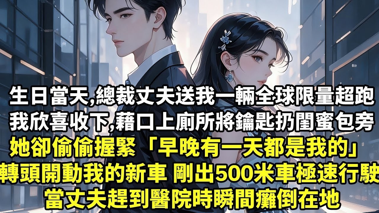 生日當天，總裁丈夫送我一輛全球限量紅色超跑 我欣喜收下，藉口上廁所將車鑰匙扔閨蜜包旁 她轉頭開動我的新車 剛出五百米車卻極速行駛 當丈夫趕到醫院時瞬間癱倒在地【現代言情】【情感】【生活經驗】
