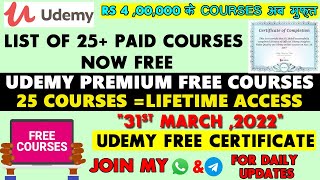 List of 25 Free Udemy Courses | Udemy Free Course With Free Certificate - 100% off coupon code