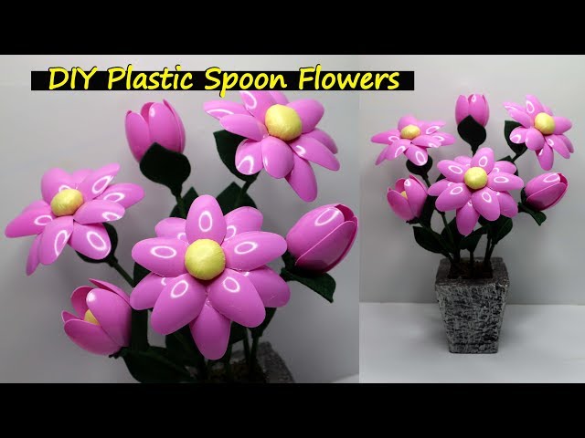 Ide Kreatif Bunga hias yang sangat cantik dari Sendok Plastik bekas ! Plastic spoon flowers class=