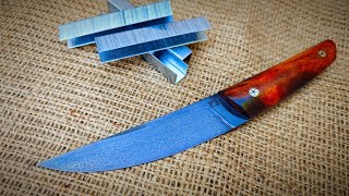 WOOTZ steel from staples for a stapler . Making a Japanese kaiken knife