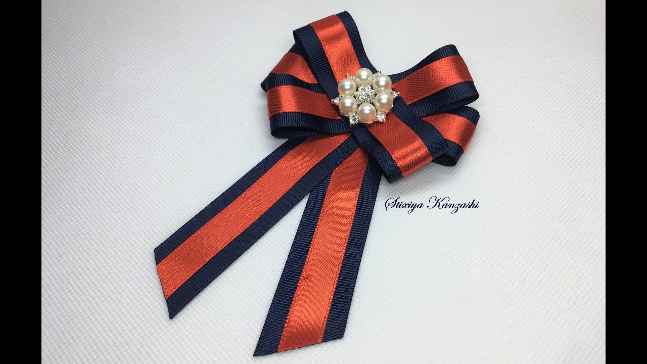 DIY / Brooch - Tie / Grosgrain and satin ribbons tie 