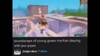 Soundscape of young green martian playing with pvc pipes