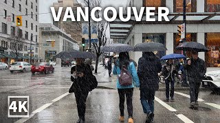 【4K】Walking in the Rain - Downtown Vancouver,  West End（JAN 7, 2023）| CANADA (Binaural City Sounds)