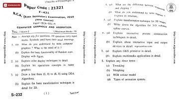 BCA 5TH SEM COMPUTER GRAPHICS AND ANIMATION 2018 | MJPRU
