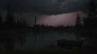 Approaching Lake Thunderstorm | Lonely Boat at Forest Edge | Deep Night Thunders