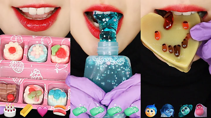 11MINUTES EMOJI EATING ASMR FOR SLEEP, INSIDE OUT FOOD ASMR,  WAX CANDY HONEY JELLY ASMR 😆