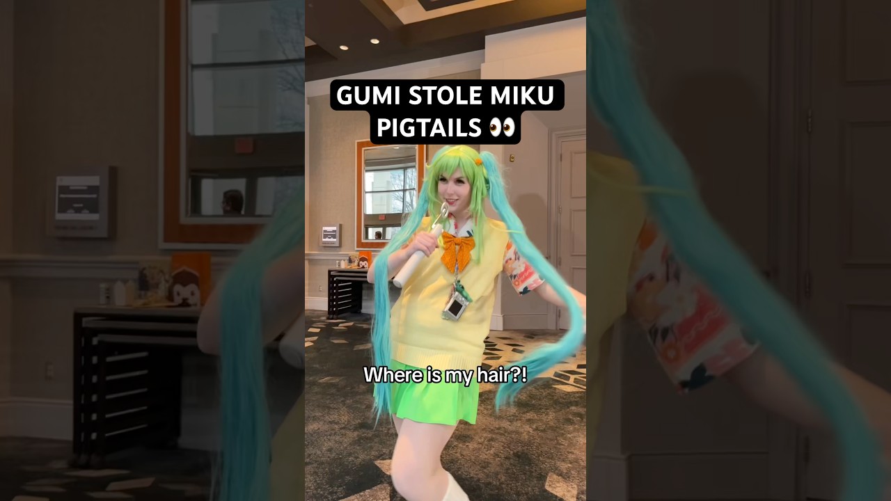 MY PIGTAILS 😭 #hatsunemiku #cosplay #gumi #vocaloid #skit #madokamagica #fyp