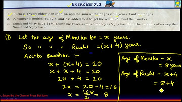 Linear Equation Mathematics Class  7th Exercise 7.2 part1 Mathsight NCERT CBSE HBSE Haryana Syllabus