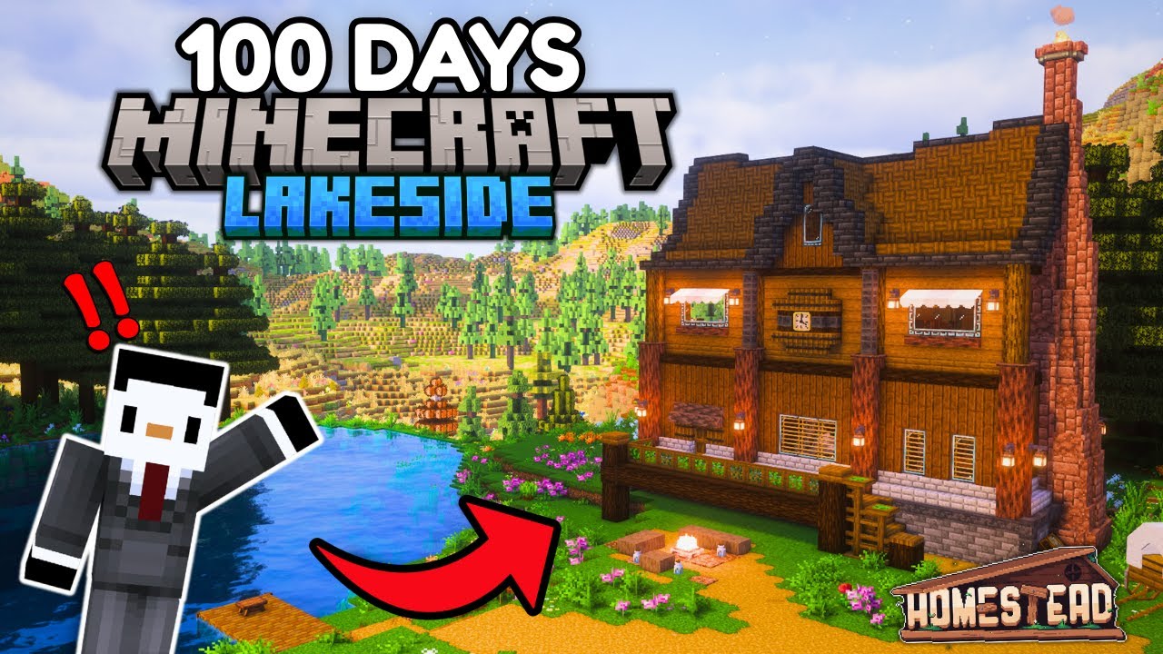 I Survived 100 Days Building a Cozy Lakeside Cabin in Minecraft - YouTube
