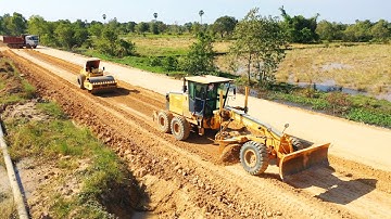 Techniques Operator Motor Grader Working Grading Sub Grade And Road Roller Compaction Soil