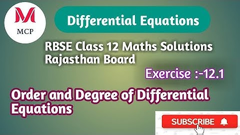 Order and Degree Of Differential  Equations RBSE Class 12 Solutions  Rajasthan Board Excecise 12.1