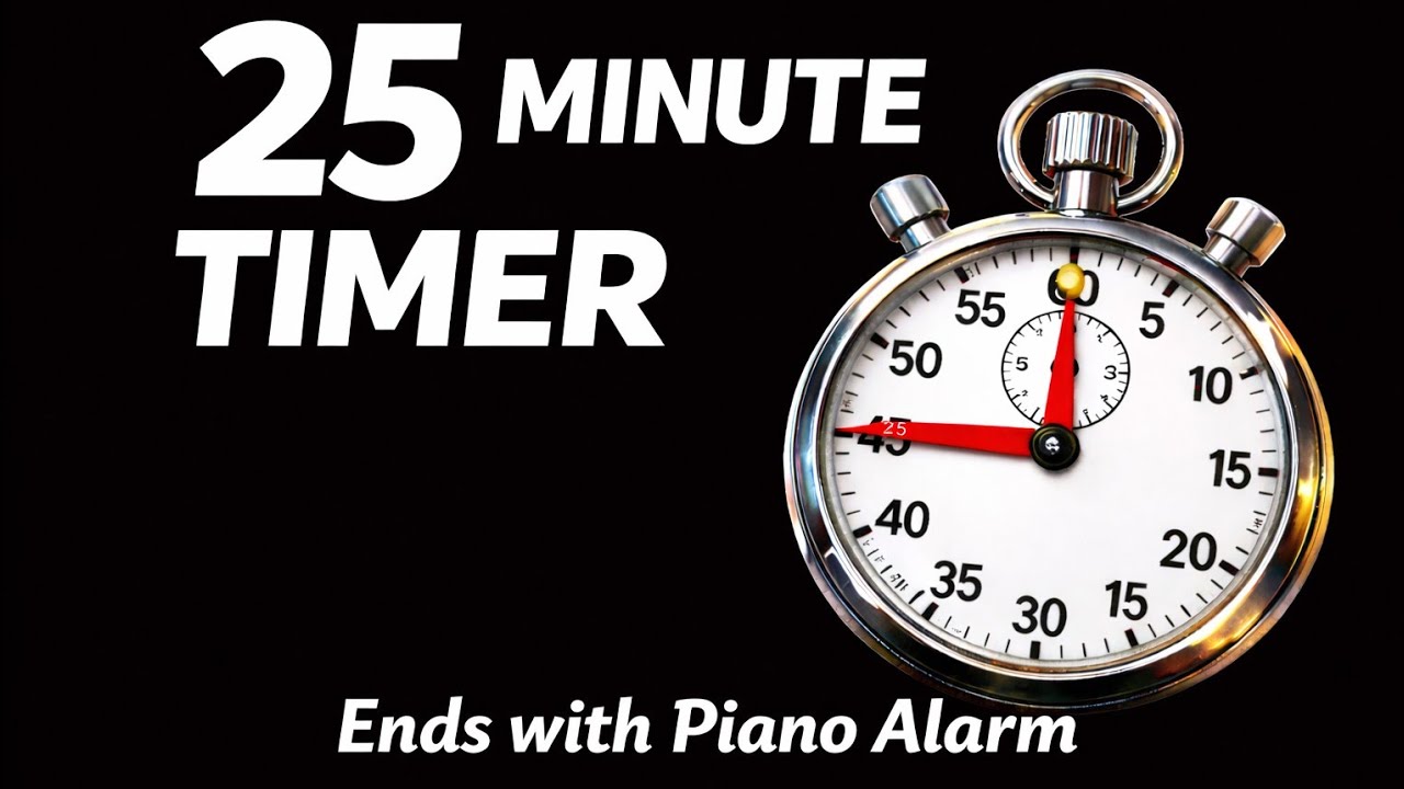 25 Minute Stopwatch | Silent Timer with Piano Alarm